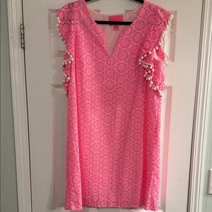 Lilly Pulitzer Pink Eyelet Mini Dress with Pom-Pom Detail